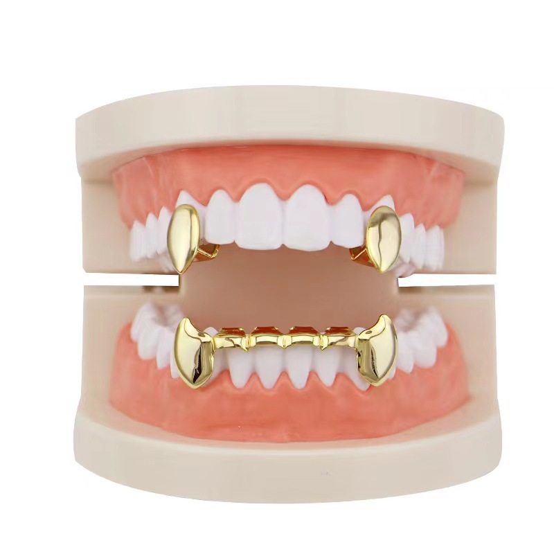 European and American hiphop glossy hip-hop braces, single pointed braces, decorative small tiger teeth sets, Vampire gold braces full figure