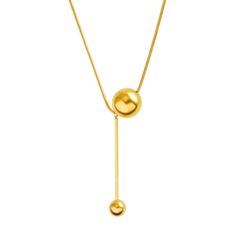 Wholesale of 18K small gold ball tassel necklaces from Japan and South Korea for women. Simple love bean titanium steel collarbone chain design necklace accessory Item Picture