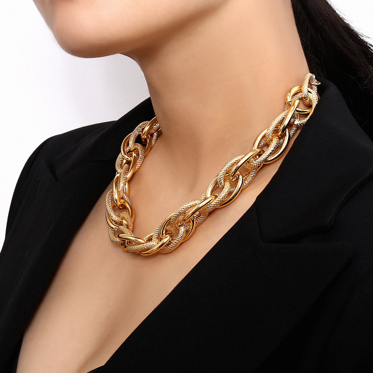 European and American cross-border accessories, hip-hop punk style exaggerated necklace, trendy women's street style threaded chain necklace and bracelet full figure