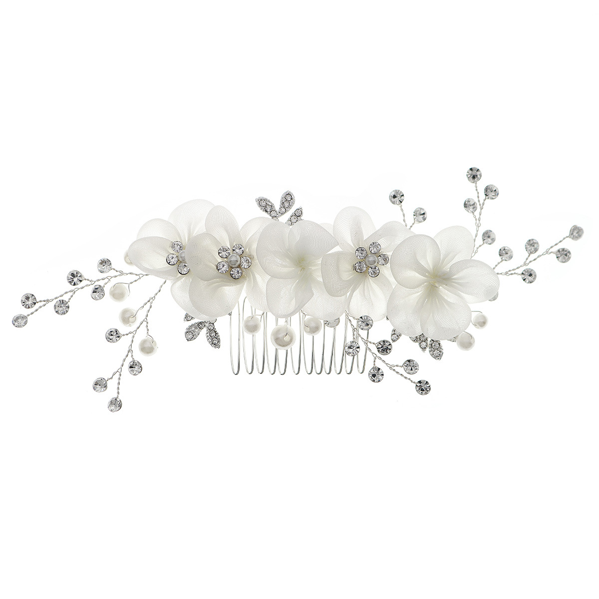 Bride's headwear, new wedding dress and evening gown accessories, pearl water diamond hair comb, faux fabric lace flower hand-inserted comb Item Picture
