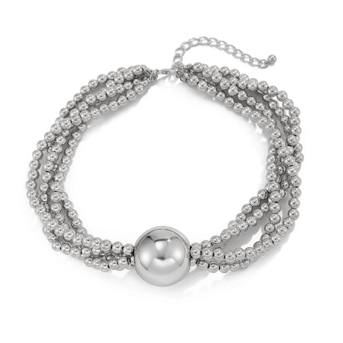 European and American cross-border jewelry, exaggerated round bead pendant, collarbone necklace, female hip-hop trend metal multi-layer pearl necklace Item Picture