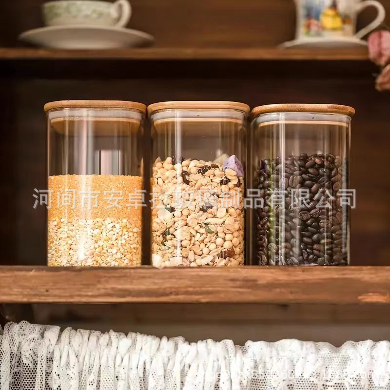 Cross-border exclusive food storage can set, food-grade sealed cans, bamboo and wood LIDS, seasoning, food and snack storage cans Specification drawing
