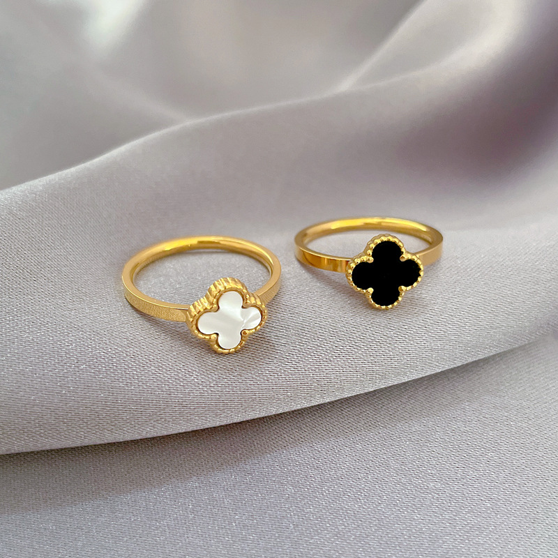 【 Non-Fading 】 Four-leaf Clover titanium steel cold style dance ring for men and women, trendy and simple food rings on Instagram Specification drawing