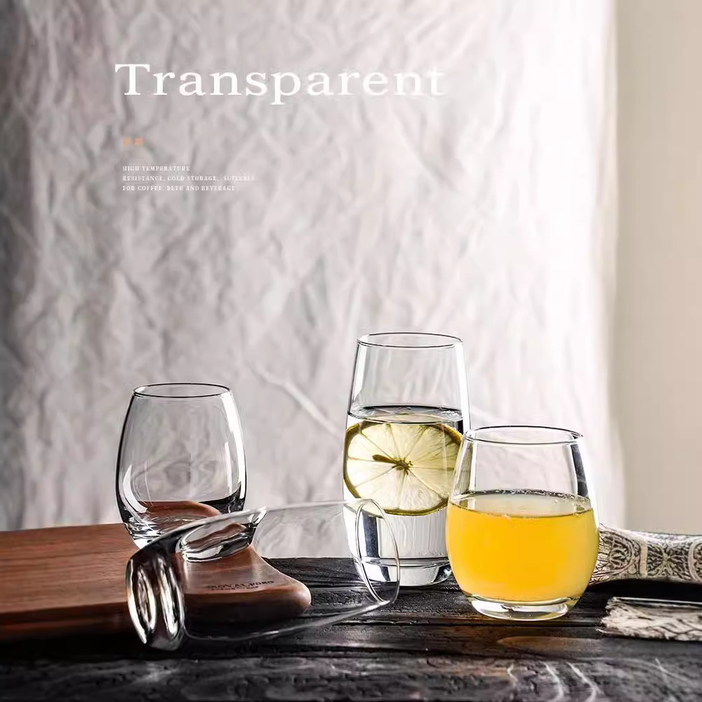 Simple glass cups, Western restaurant water cups, heat-resistant egg-shaped cups, beverage juice cups, bar beer mugs, cocktail cups full figure