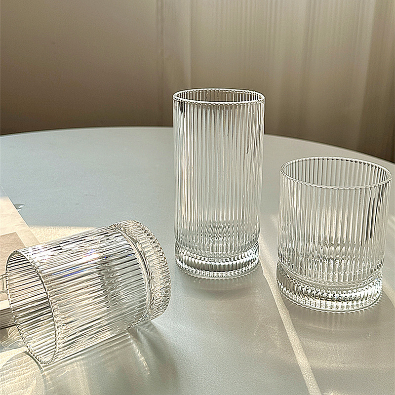 European-style vertical striped glass cups, simple and ins-style household milk water cups, whisky glasses, foreign wine glasses and beer glasses Application Scenario