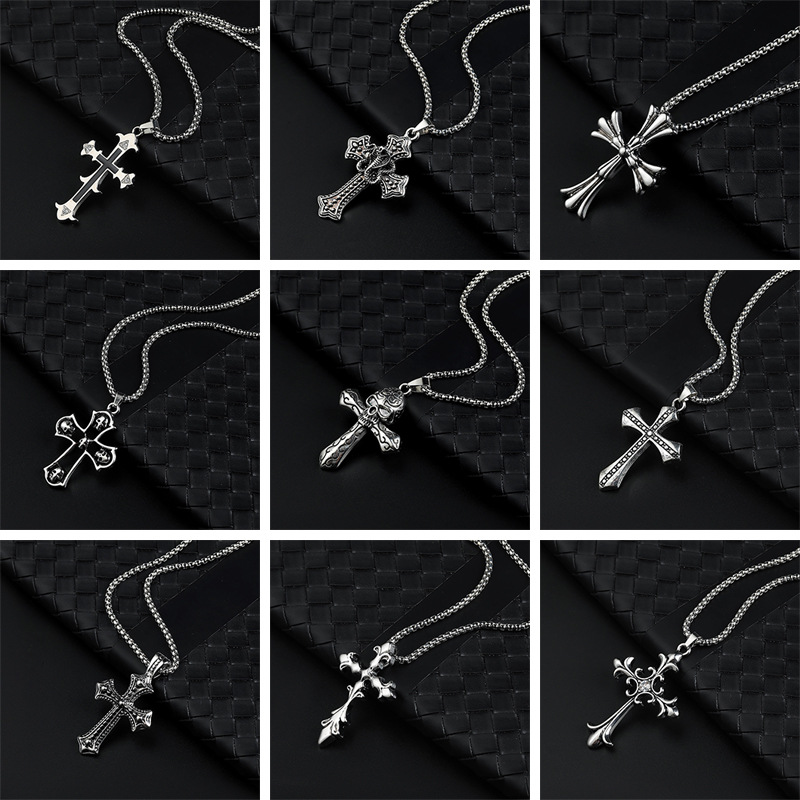 A popular cross-border alloy cross necklace for women in Europe and America, featuring a simple and personalized titanium steel cross necklace and hip-hop accessories full figure