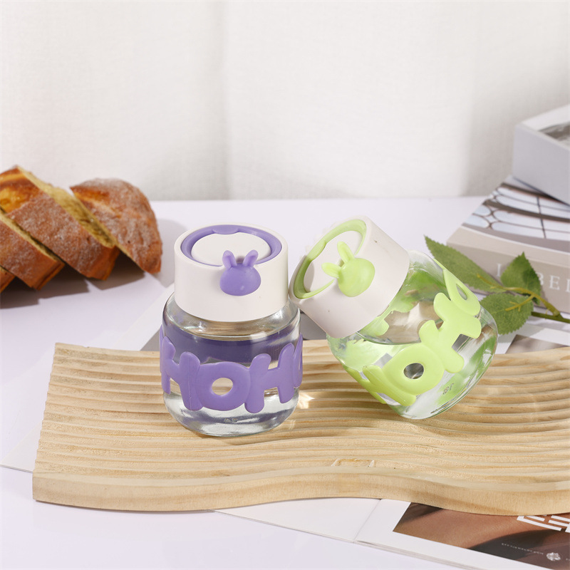 Transparent creative hand-held glass cup with lid, chubby cup, cute, simple, small and portable gift cup, souvenir cup details Picture