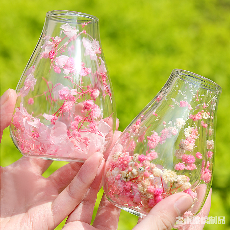 New high borosilicate glass universal double-layer cup home glass landscape anti-scald high borosilicate American dry flower glass cup details Picture
