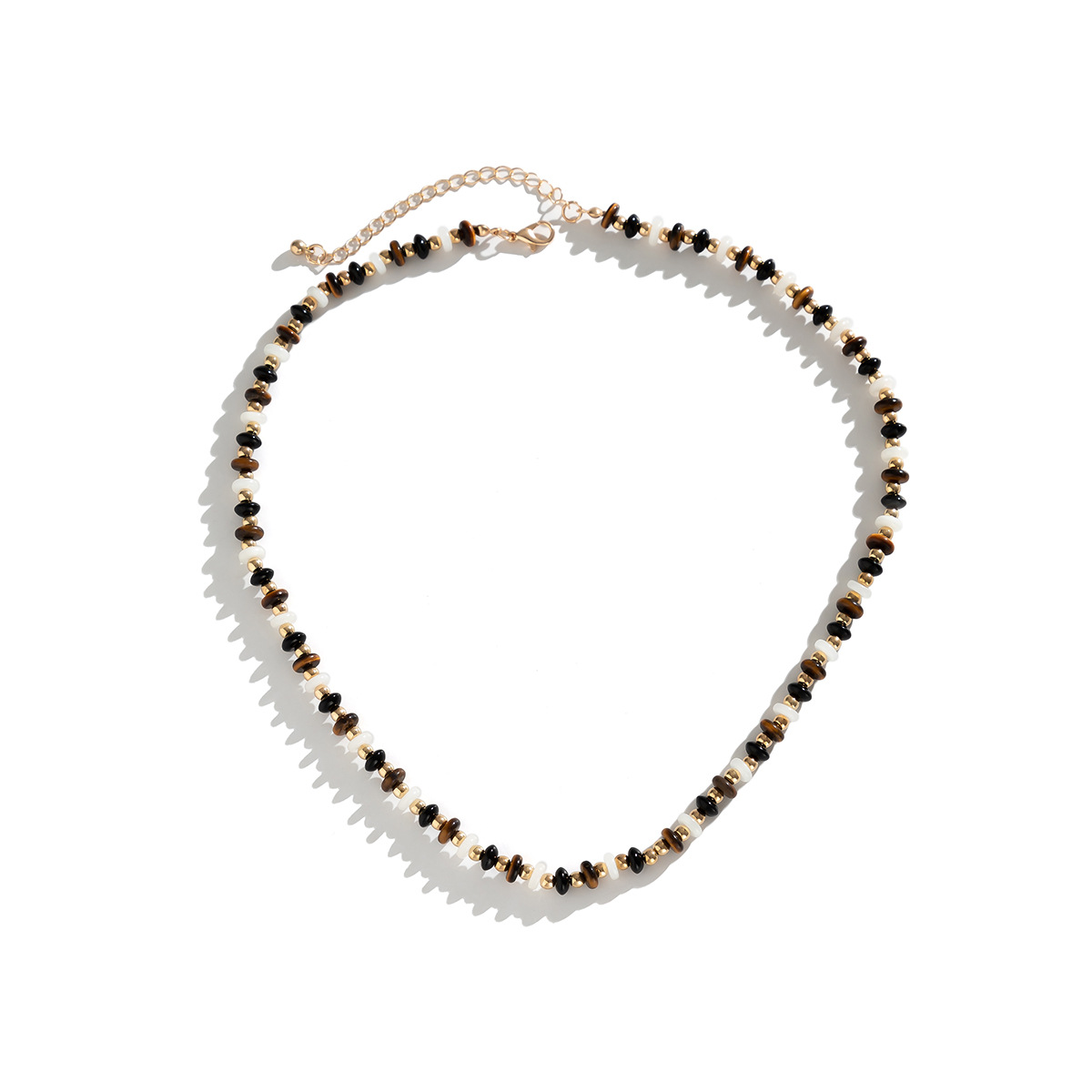 European and American cross-border jewelry: simple and individual geometric beaded glass necklace, retro and elegant, niche tiger stone necklace for women Item Picture