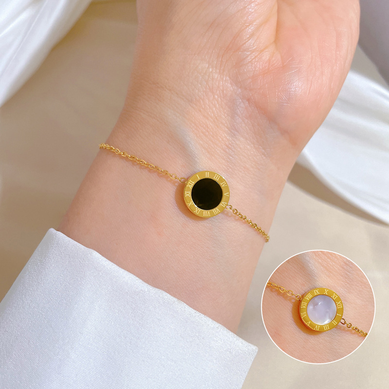 【 All-titanium Steel 】 Dongdaemun furnace gold electroplated personalized Roman mother-of-pearl bracelet, a female Internet celebrity's retro best friend Specification drawing