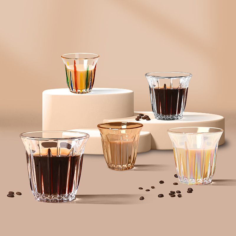 Ins-style glass cups, girlish juice drink coffee cups, vertical tempered glass latte cups, heat-resistant and shock-resistant full figure