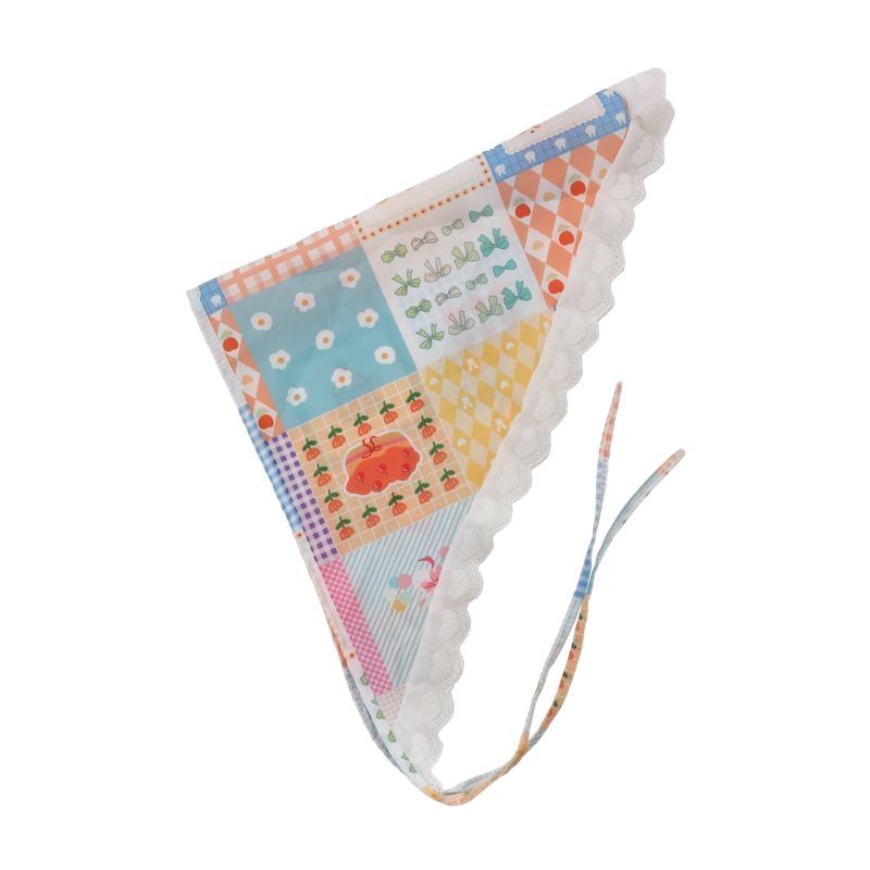French country style cute girl printed hair band, lace headscarf, vacation photo bag, triangular scarf and hair accessory Item Picture