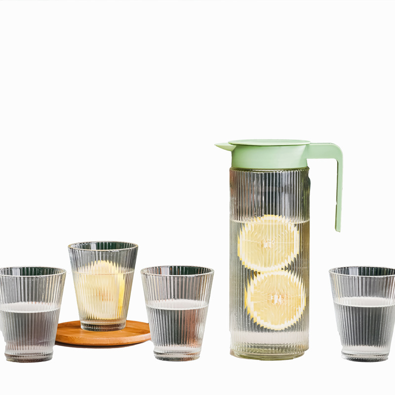Color box vertical striped household glass cold water kettle set, 5-piece water set, cold water kettle, household juice kettle, opening gift Item Picture