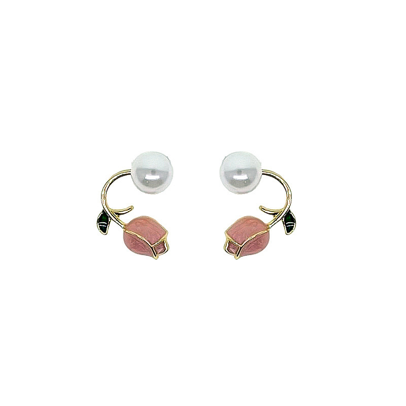 925 Silver Tulip Stud Earrings for Women, 2025 New trendy and light luxury earrings, niche earrings, no need to remove, high-end ear hooks Item Picture