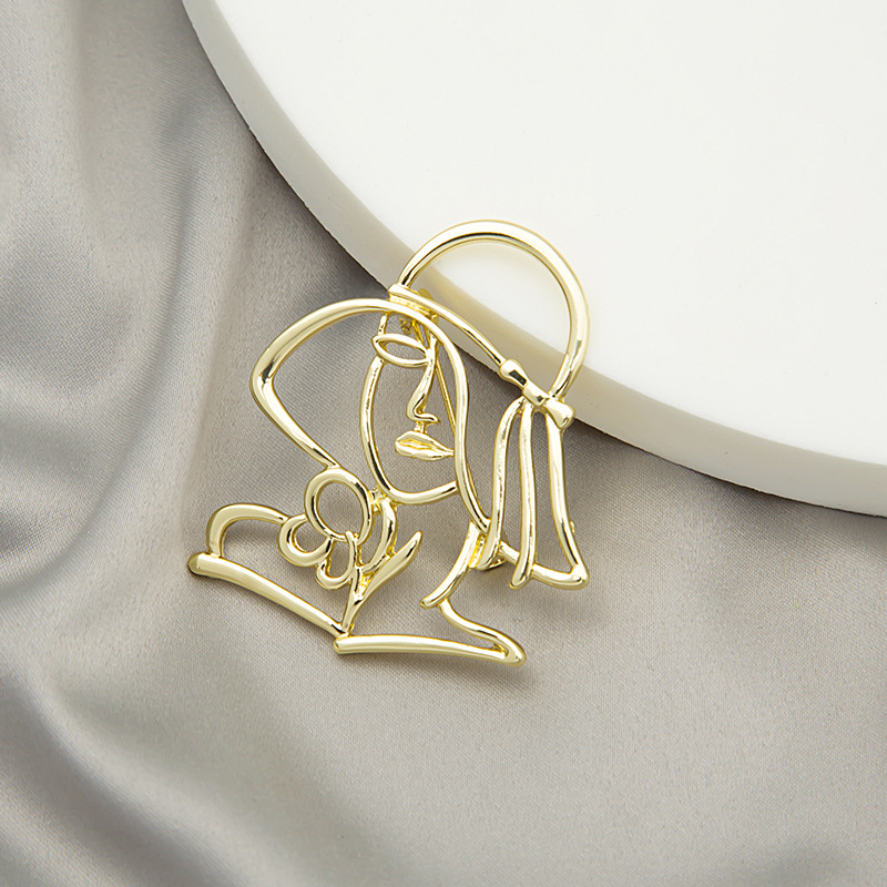 Wholesale of European and American retro beauty head brooches, personalized and fashionable line face brooches, and clothing accessories Specification drawing