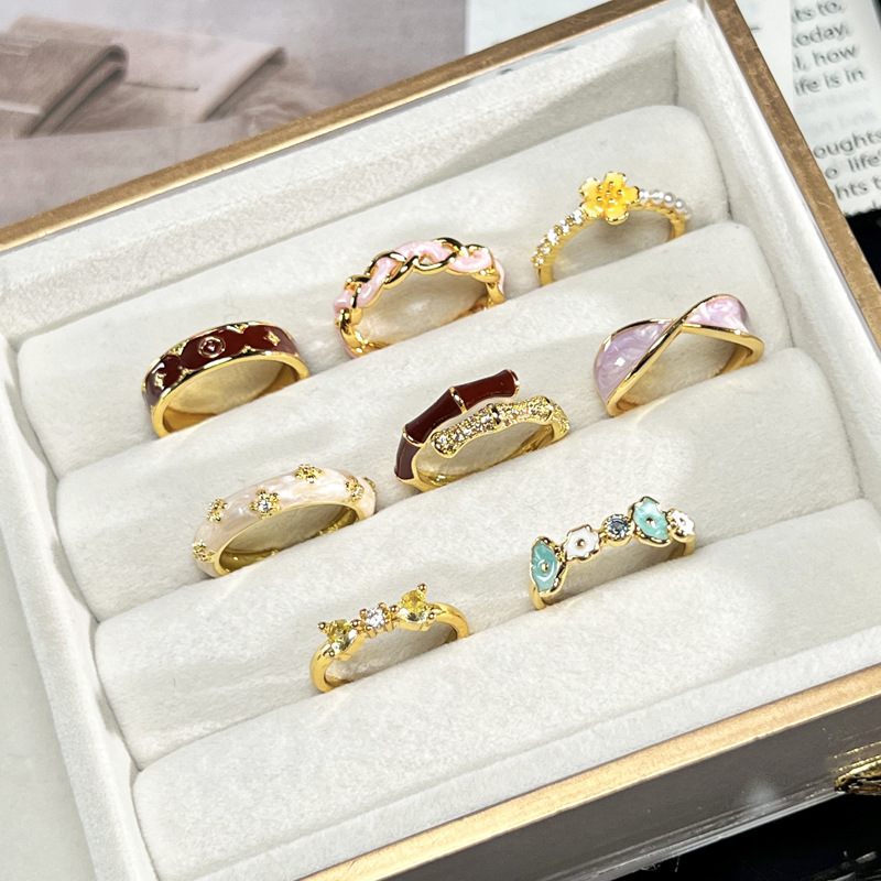 The 2025 new product is a unique and distinctive enamel oil drip ring, a light luxury, fashionable, versatile and high-end ring for girls Specification drawing