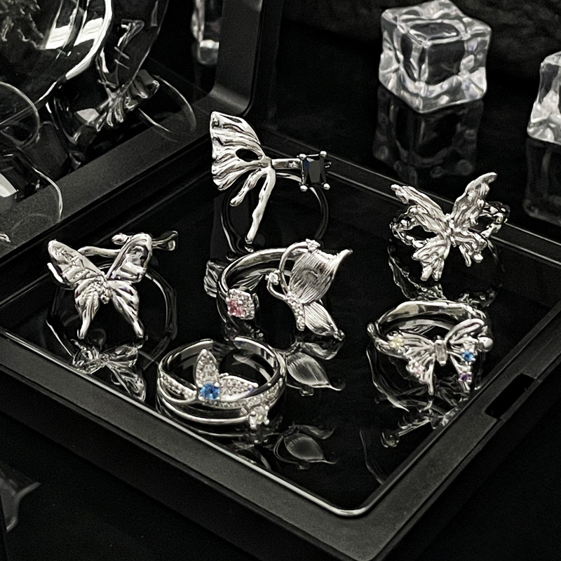 New cross-border irregular three-dimensional butterfly opening ring for women's Instagram, with a cold and niche design sense Specification drawing