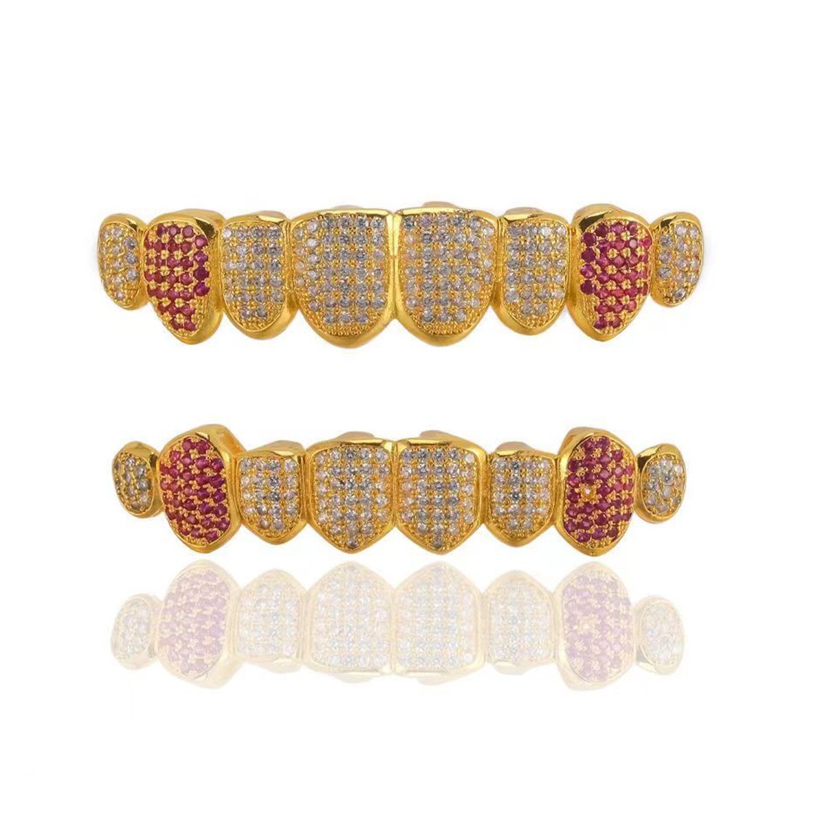 European and American hip-hop braces, hiphop zircon eight-piece braces decoration, irregular eight-piece zircon vampire decoration full figure