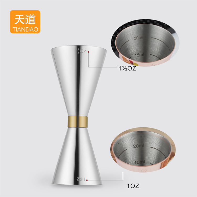 304 stainless steel gold-rimmed double-headed wine measuring glass, measuring cup with scale, ounce cup, bar cocktail tool set Specification drawing