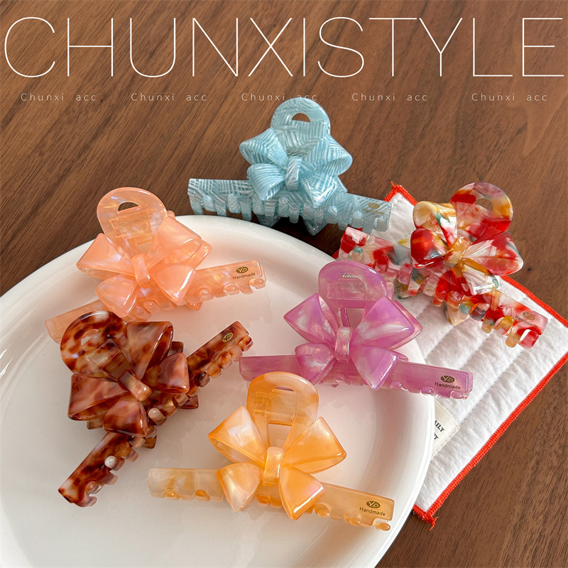 YD medium-sized acetate bow, high-end hairpin, 2025 new style, back clip, headwear, shark clip full figure
