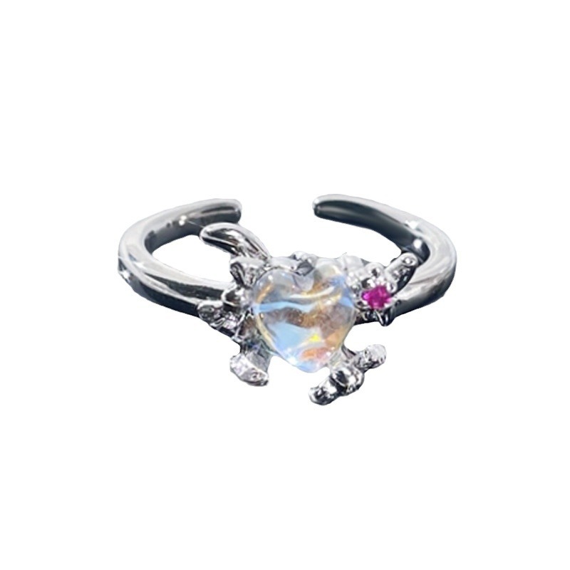 A minimalist and fashionable design with a star drop glaze open ring, a cold and elegant moonstone ring for women Item Picture
