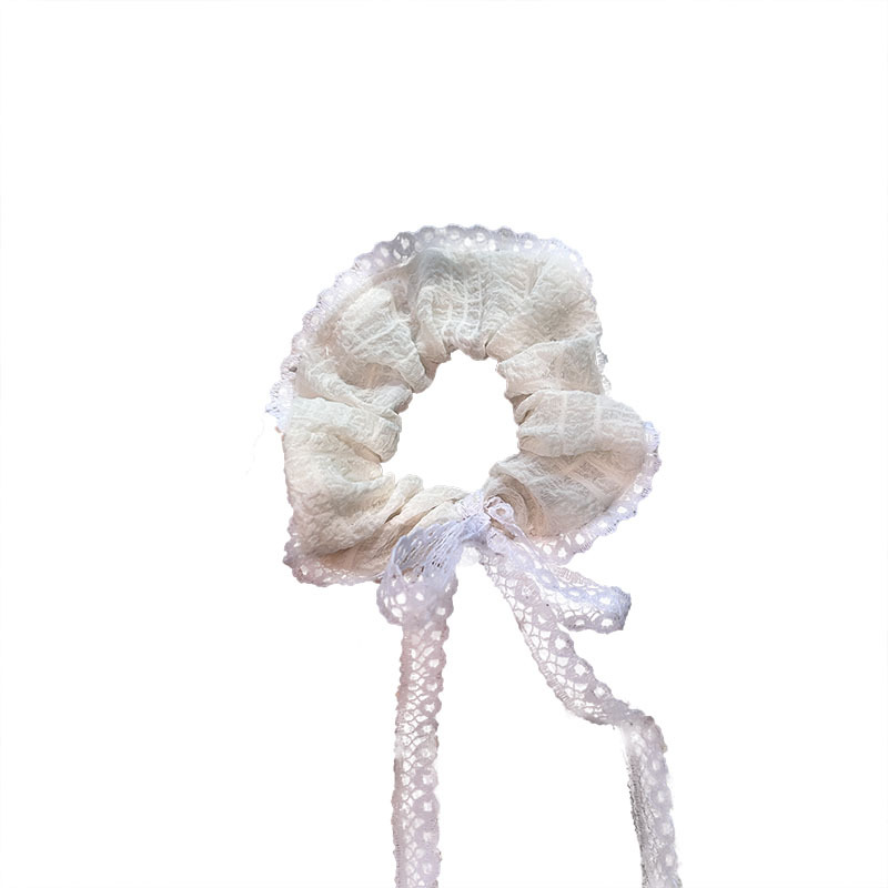 Korean-style super fairy-like bow, large intestine hair band, sweet and high-end lace-trimmed ribbon, tulle hair tie headwear Item Picture