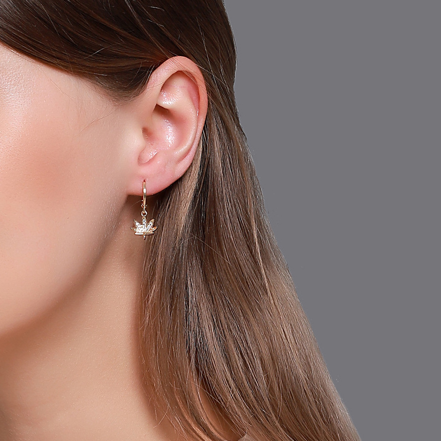 European and American inS-style diamond-encrusted maple leaf ear studs, a unique and creative design for women, and cross-border leaf ear buckles details Picture