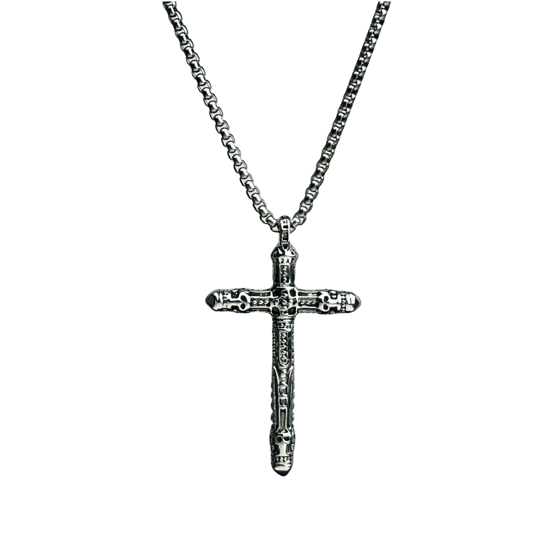 European and American hip-hop cross titanium steel necklace, niche Instagram retro design sense alloy pendant hoodie chain wholesale Item Picture
