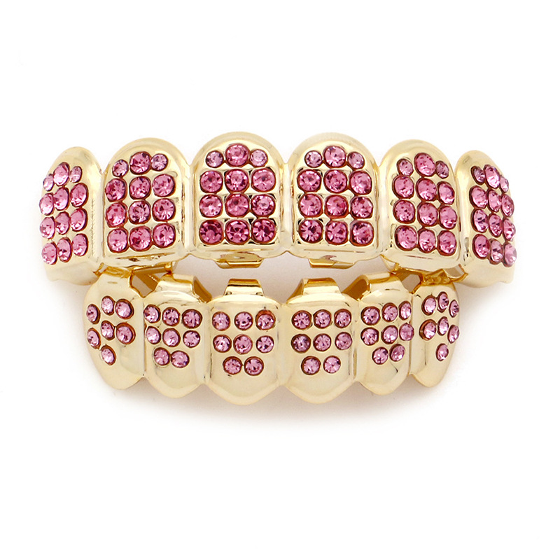 2024 Cross-border new gold-plated hip-hop braces for both men and women, multi-color diamond-encrusted six-toothed vampire sharp teeth accessories details Picture
