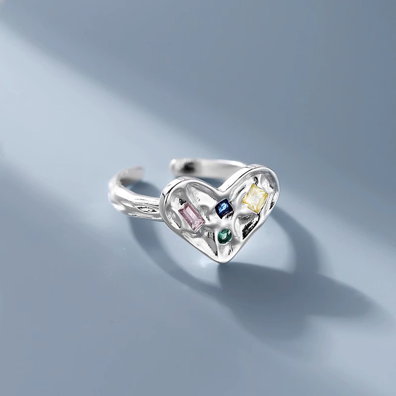 Irregular heart-shaped color diamond tin foil texture open ring, women's light luxury, niche, ins simple and high-end style index ring Application Scenario