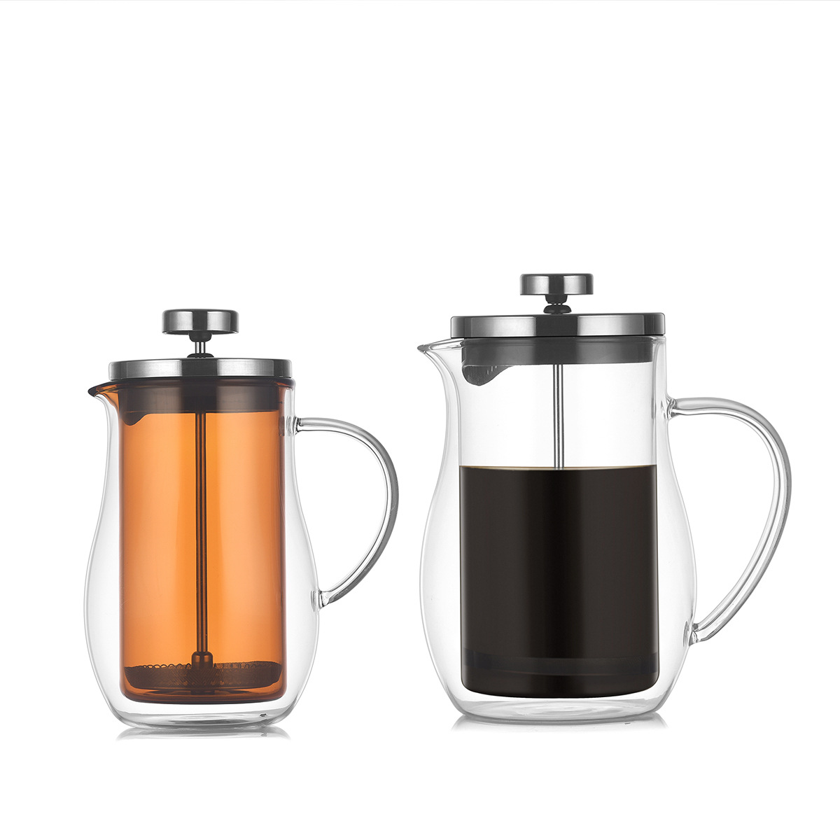Double-layer French press glass coffee pot, double-layer insulated coffee ware, household filter sharing pot, colored glass pot Item Picture
