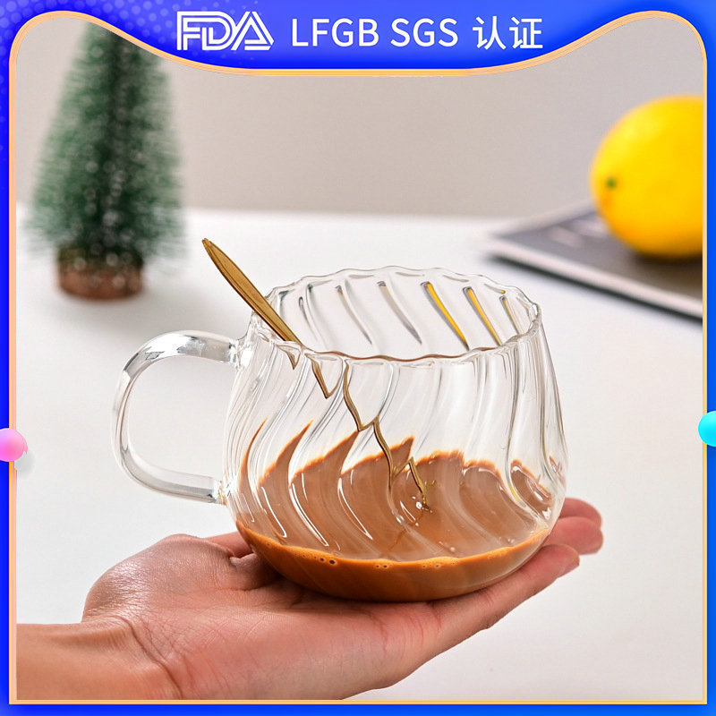 Creative high borosilicate single-layer glass cup with handle, colorful striped garden fun hand juice coffee cup, vertical striped pumpkin cup full figure