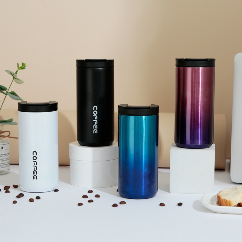 The new 304 stainless steel vacuum coffee cup, office and business direct drinking cup, car cup and water cup can be printed with logo full figure