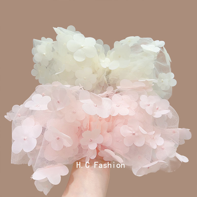 Large bow hairpin, mesh flower, high-end feel, spring clip, sweet new hair accessory, hairpin, super fairy-like headwear for women details Picture