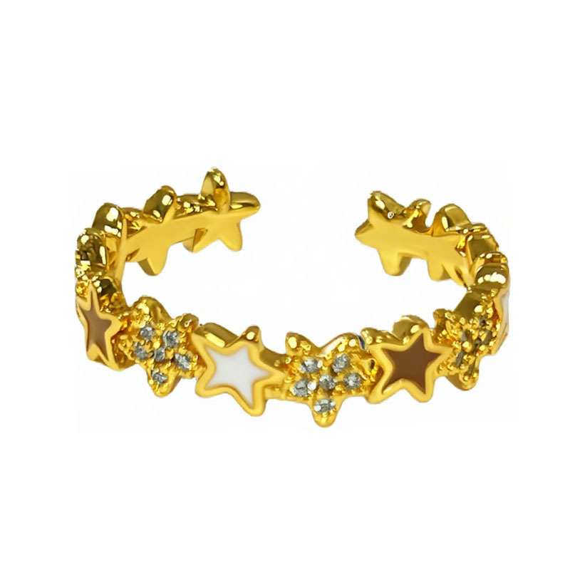 A new Korean version of the "Full Sky Stars" niche enamel open ring, featuring a fashionable and elegant star style, is a trend of light luxury and simple couple rings Item Picture