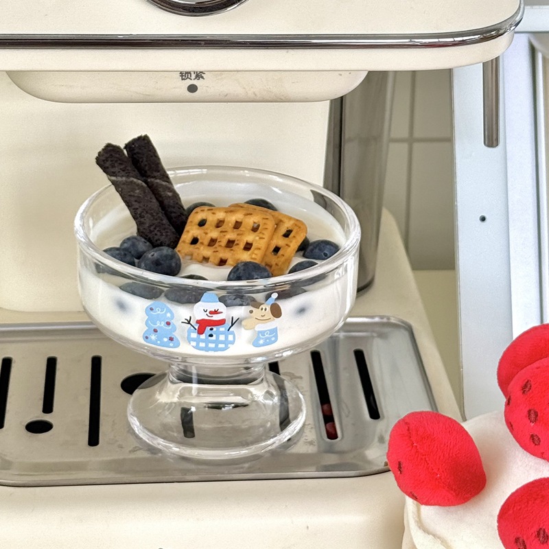 Ins-style winter snowman puppy Christmas atmosphere glass cup ice cream cup Teenage girl ice cream cup glass cup Specification drawing