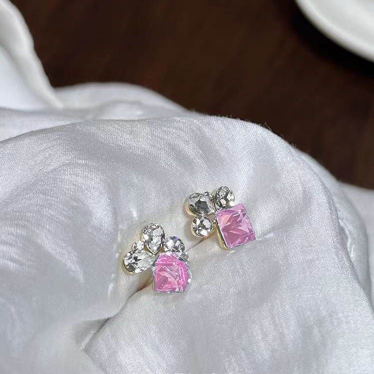 Sparkling Zircon Cube Sugar Stud earrings for Women, 2025 new style, high-end, light luxury, niche and unique design earrings Application Scenario