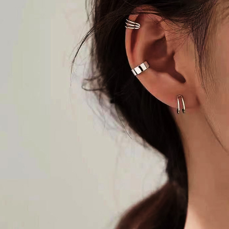 Korean style Instagram no-hole C-shaped ear bone clips, fashionable retro cold style geometric circle earrings and earrings wholesale, ear clips for women full figure
