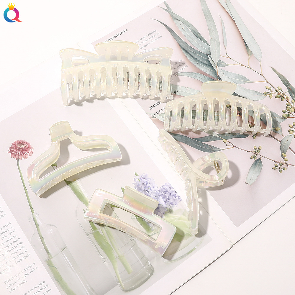 Qiyue Korean-style jelly hair clips, electroplated AB color grab clips, elegant back head hair grips, cross shark clip hair accessories wholesale Item Picture