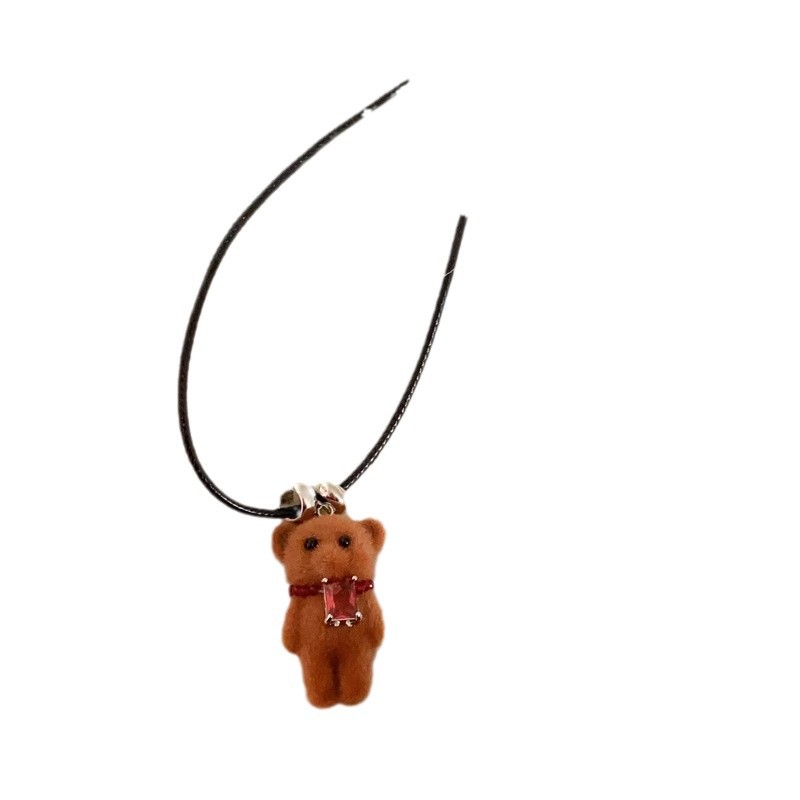Cute brown plush bear pendant necklace for women, sweet and cool autumn and winter, long accessory for hot girls, Melade-style sweater chain Item Picture