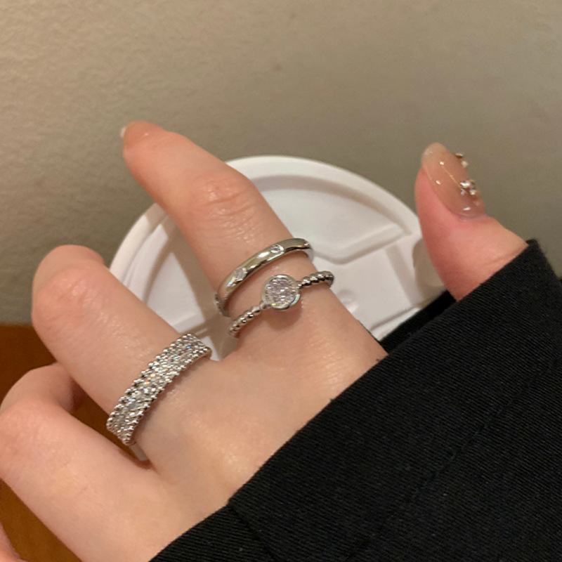 Plain ring zircon individual open ring for women, a niche design, light luxury and simple index finger ring, a high-end and cold style ring full figure
