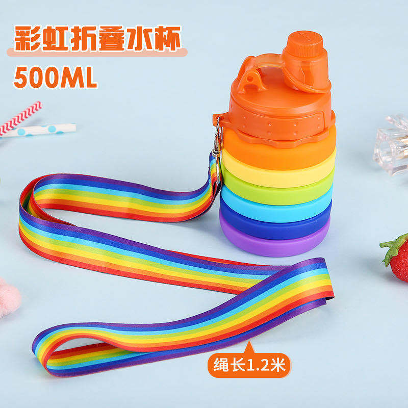 Cross-border exclusive silicone rainbow water cup, outdoor travel sports water bottle, retractable water bottle Application Scenario