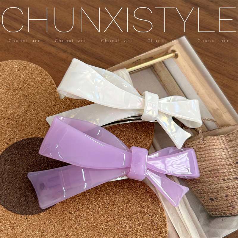 Dongdaemun, South Korea acetic acid hair clip, women's bow ponytail clip, colorful simple and elegant updo spring clip headwear Application Scenario