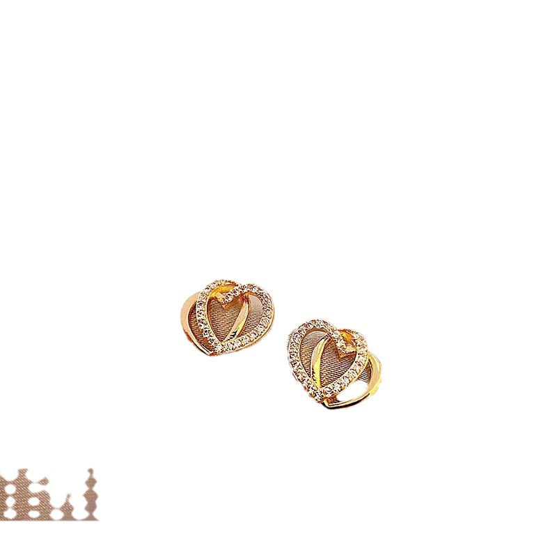 High-end and ink-style earrings, new personalized earrings from Japanese and Korean Internet celebrities for autumn and winter, double-layer hollowed-out heart-shaped earrings for women Item Picture