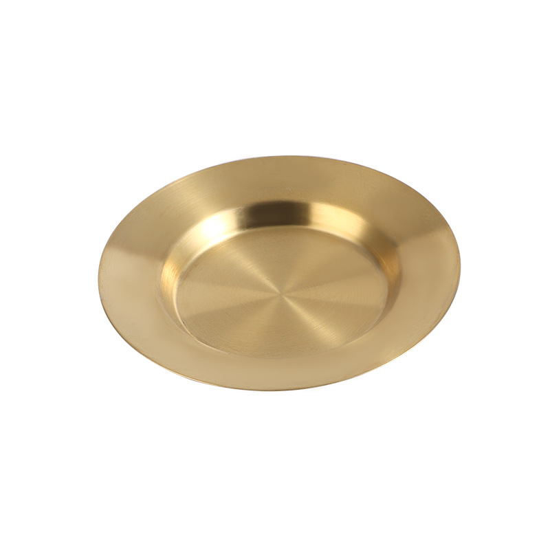 Nordic stainless steel cake and dessert plates, flat-edge vegetable plates, round plates, restaurant trays, ins grilled meat snack plates, steak plates Application Scenario