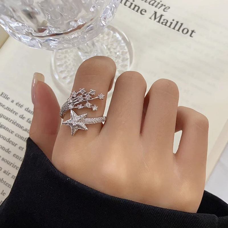 Cold style star meteor full diamond zircon open ring for women, fashionable, individual, high-end, light luxury, ins niche ring Specification drawing