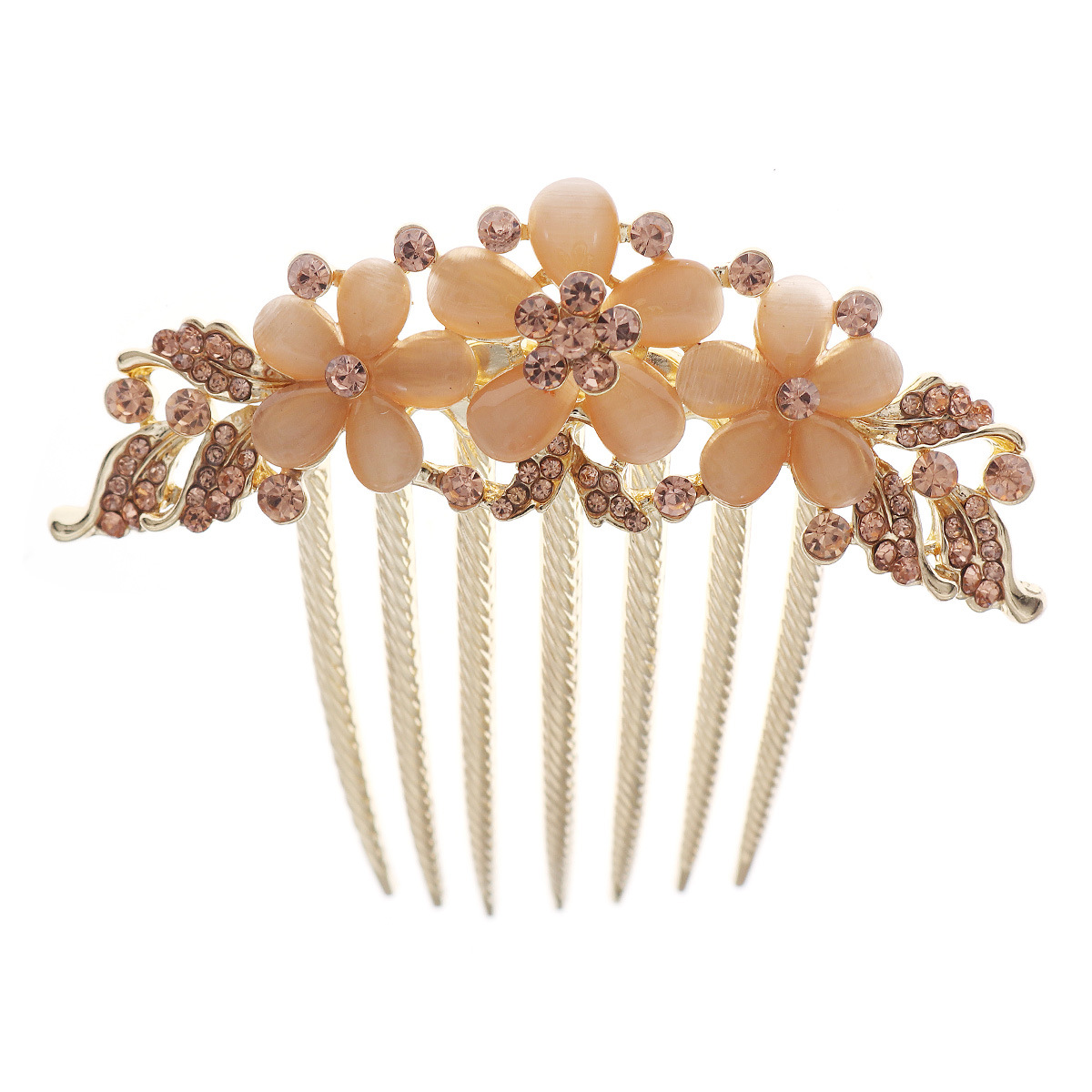 New European and American party accessories, hair accessories, alloy sunflower hair comb, cat's eye stone water diamond seven-toothed bridal bun hair comb Item Picture