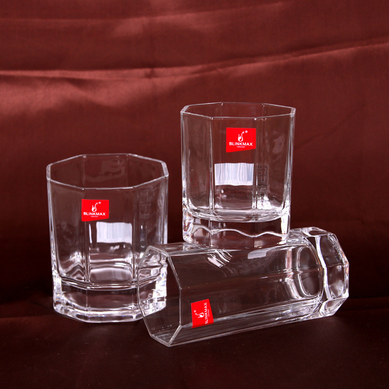 Lizun transparent octagonal cups, whisky cups, beer cups, juice cups, beverage cups, glass cups wholesale with ogo printing Specification drawing