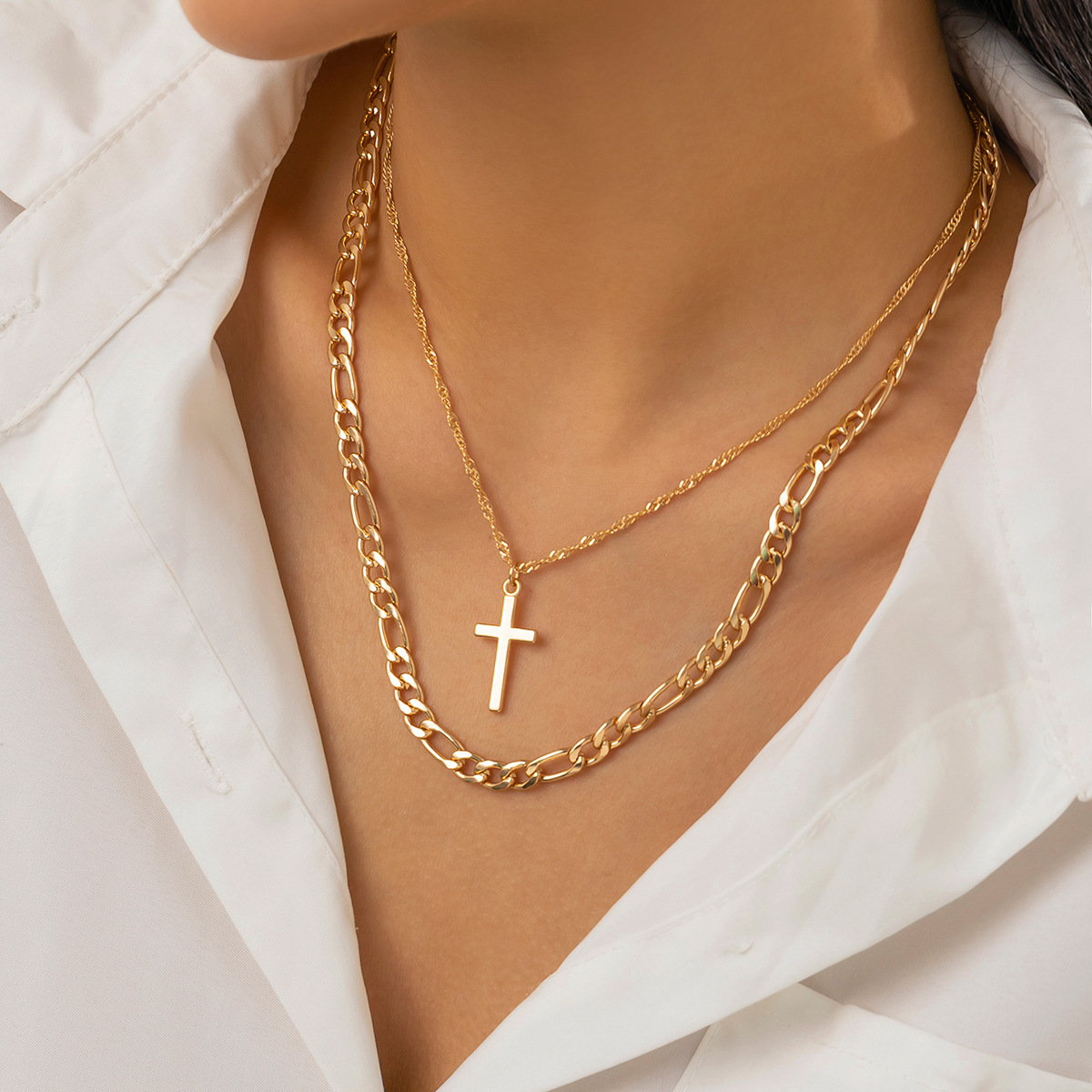 European and American cross-border jewelry, Bohemian retro blue devil eye necklace, French simple cross necklace Specification drawing