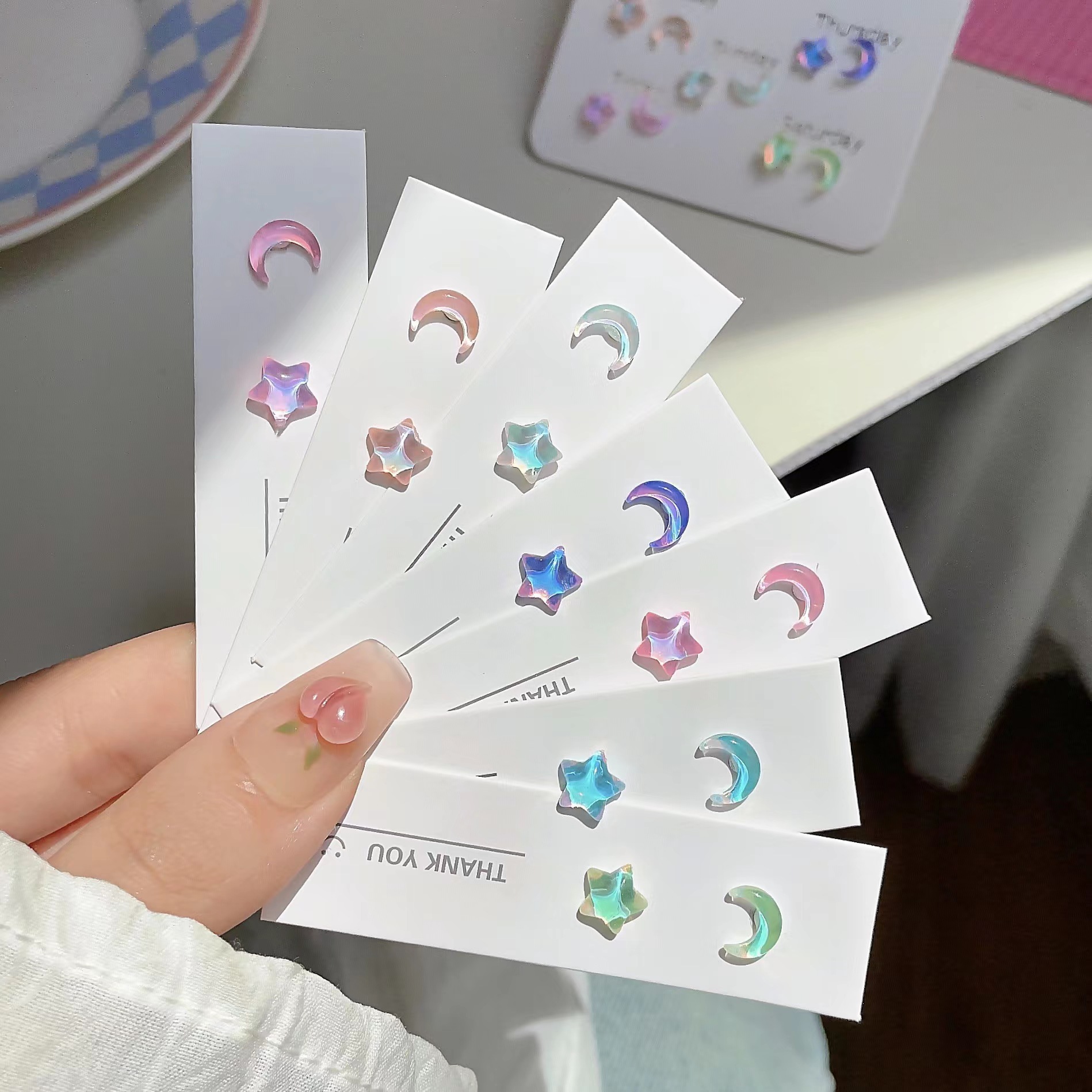 Star and Moon by your side ~ A fresh, mini and shiny set of stud earrings for girls, sweet and cute, versatile forest-style clear and transparent earrings full figure